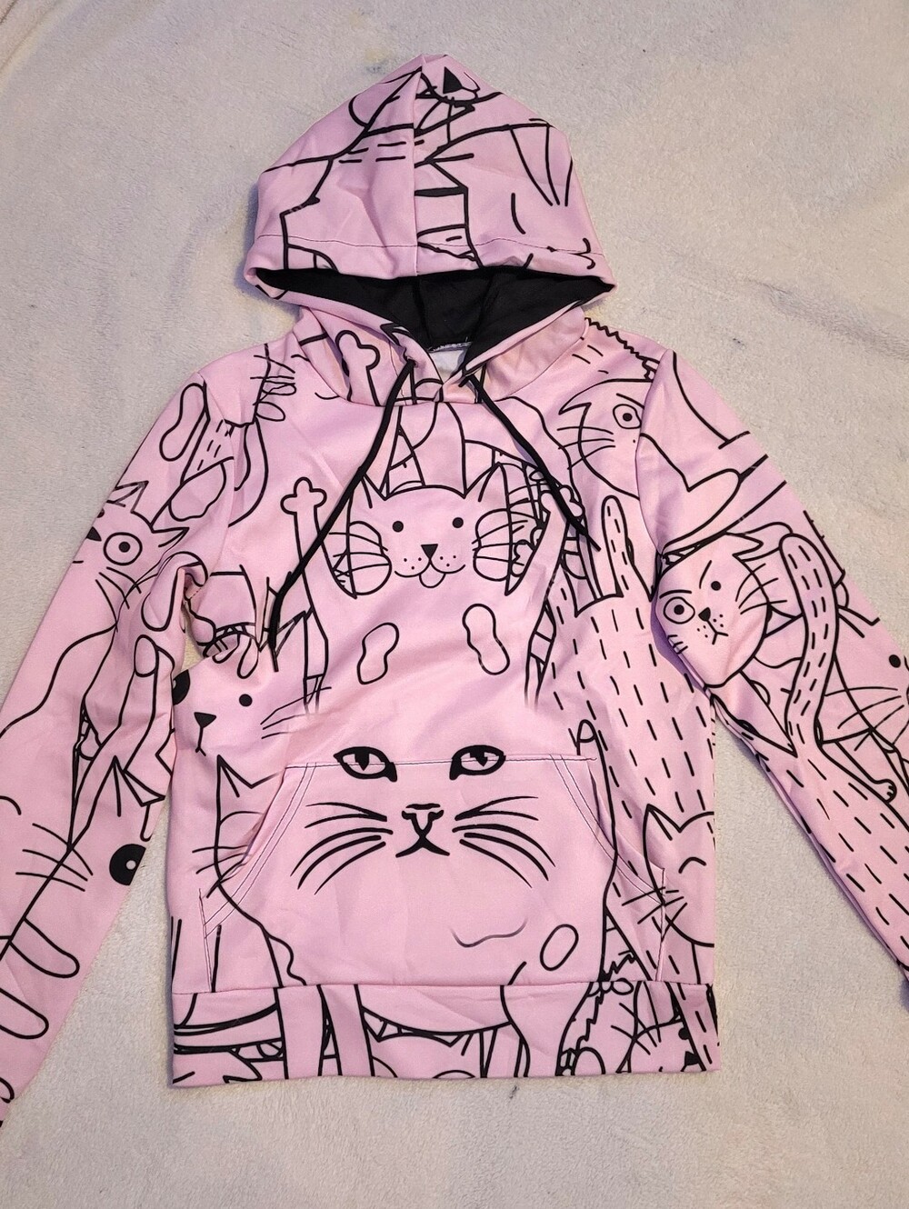 Women's Pink All Over Print Cat Graphic Hoodie